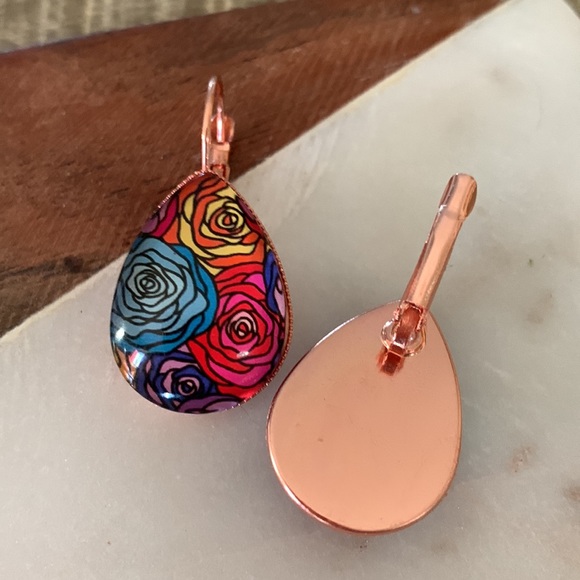 Colorful Roses Teardrop Earrings - Picture 3 of 4